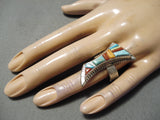 Detailed!! Vintage Native American Navajo Turquoise Inlay Sterling Silver Ring-Nativo Arts