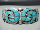 One Of The Oldest Vintage Native American Zuni Turquoise Wirl Sterling Silver Inlay Bracelet-Nativo Arts