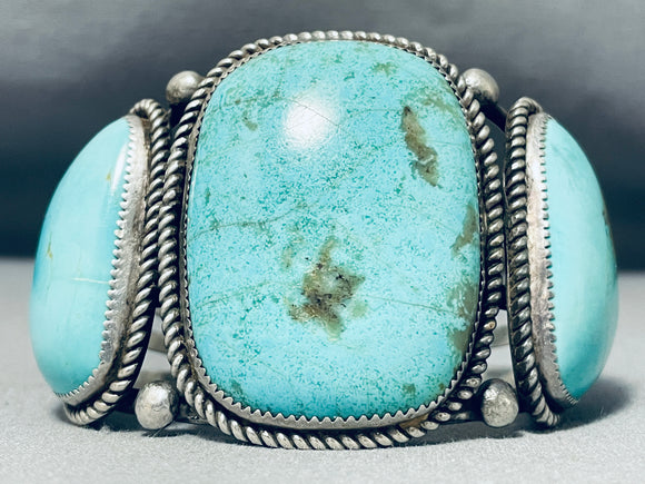 116 Grams Vintage Native American Navajo Chunky Turquoise Sterling Silver Bracelet-Nativo Arts