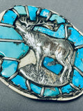 Authentic Elk Vintage Native American Navajo Turquoise Sterling Silver Buckle-Nativo Arts