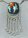 Beyond Cute Vintage Native American Zuni Turquoise Hummingbird Sterling Silver Necklace-Nativo Arts