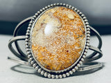 One Of The Best Vintage Native American Navajo Webbed Yellow Agate Sterling Silver Bracelet Old-Nativo Arts