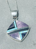 Signed Native American Navajo Turquoise Charoite Jet Sterling Silver Necklace-Nativo Arts