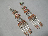 Exquisite Zuni Coral Sterling Silver Earrings Native American-Nativo Arts