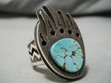 Museum Quality Aaron John Vintage Native American Navajo Spiderwb Turquoise Sterling Silver Ring-Nativo Arts