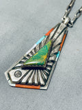 Important Vintage Native American Navajo Dave Tune Turquoise Inlay Sterling Silver Necklace-Nativo Arts