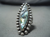 Tremendous Vintage Navajo Abalone Sterling Silver Ring Native American Old-Nativo Arts