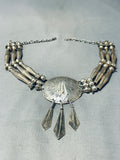One Of A Kind Vintage Native American Navajo Sterling Silver Shield Choker Necklace-Nativo Arts