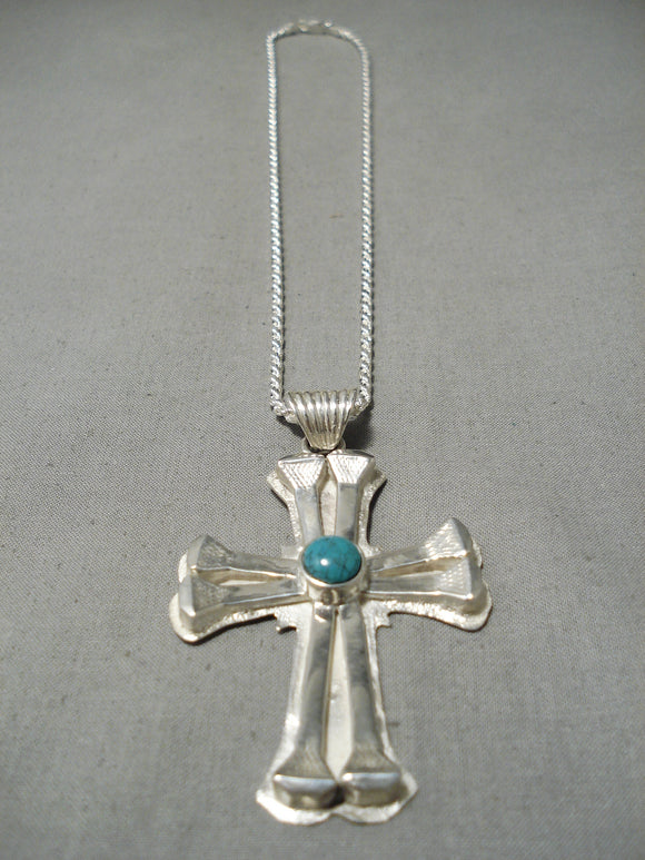 Native American Rare Vintage Ben Nighthorse Campbell Sterling Silver Turquoise Cross Necklace-Nativo Arts