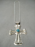 Native American Rare Vintage Ben Nighthorse Campbell Sterling Silver Turquoise Cross Necklace-Nativo Arts