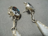 Important Zuni Native American Turquoise Inlay Sterling Silver Earrings-Nativo Arts