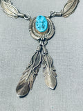 Superior Vintage Native American Navajo Morenci Turquoise Sterling Silver Necklace Signed-Nativo Arts