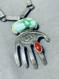 Quality Santo Domingo Carico Lake Turquoise Coral Sterling Silver Necklace-Nativo Arts