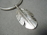 Intricate!! Detailed!! Navajo Sterling Silver Feather Native American Necklace-Nativo Arts