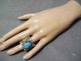 Del John Navajo Blue Gem Turquoise Sterling Silver Ring Native American-Nativo Arts