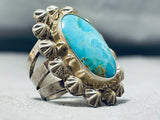 Sensational Vintage Native American Navajo Kingman Turquoise Sterling Silver Star Ring-Nativo Arts