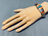 Native American One Of The Most Intricate Triangle Inlay Turquoise Sterling Silver Bracelet-Nativo Arts