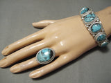 Incredible Vintage Native American Navajo Blie Diamond Turquoise Sterling Silver Bracelet Ring-Nativo Arts
