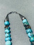 Native American Very Rare Rounded Turquoise Santo Domingo Turquoise Sterling Silver Necklace-Nativo Arts
