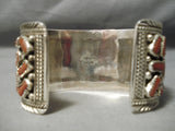 Huge Chunky Red Coral Native American Navajo Sterling Silver Bracelet Cuff-Nativo Arts