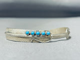 Elegant Native American Hopi Sleeping Beauty Turquoise Sterling Silver Feather Bracelet-Nativo Arts