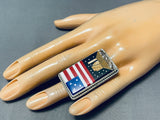 One Of Best Native American Navajo Coral Lapis Sterling Silver Flag Monument Valley Ring-Nativo Arts