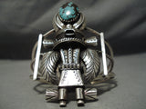 Towering Huge Vintage Native American Navajo Turquoise Sterling Silver Kachina Bracelet-Nativo Arts
