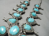 Carico Lake Turquoise Vintage Native American Navajo Sterling Silver Squash Blossom Necklace-Nativo Arts