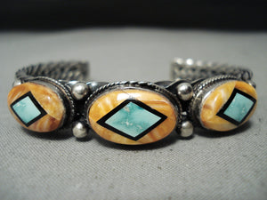 Heavy Twist Coil Vintage Native American Navajo Turquoise Shell Sterling Silver Bracelet-Nativo Arts