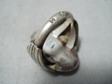 Stunning Vintage Native American Navajo Blue Turquoise Flank Sterling Silver Ring Old-Nativo Arts