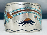 Volcano Native American Navajo Vintage Native American Navajo Turquoise Inlay Sterling Silver Bracelet Old-Nativo Arts