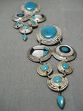 Museum Quality Vintage Native American Navajo Turquoise Chandelier Sterling Silver Earrings-Nativo Arts