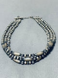 Very Unique Tight Vintage Native American Navajo Sterling Silver Bead Choker Necklace Old-Nativo Arts