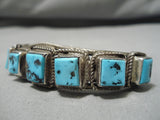 Magnificent Vintage Native American Navajo Square Turquoise Sterling Silver Bracelet-Nativo Arts