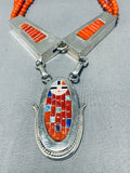 The Most Intricate Native American Zuni Coral Sterling Silver Inlay Necklace-Nativo Arts