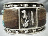 Ideal Design Vintage Native American Navajo Turquoise Sterling Silver Heavy Wood Bracelet-Nativo Arts