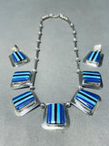 Unique Long Stone Inlay Vintage Native American Navajo Turquoise Sterling Silver Necklace-Nativo Arts
