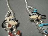 Rare Native American Zuni Inlay Turquoise Sterling Silver Disney Squash Blossom Necklace-Nativo Arts