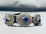 One Of A Kind Vintage Native American Navajo Lapis Sterling Silver 5 Concho Leather Bracelet-Nativo Arts