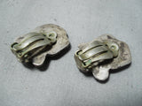 Hand Carved Eagles Vintage Native American Navajo Royston Turquoise Sterling Silver Earrings-Nativo Arts