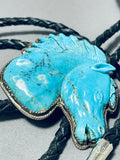 One Of Most Intricate Vintage Native American Navajo Sterling Silver Horse Turquoise Bolo Tie-Nativo Arts