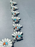 Top Workmanship Vintage Native American Zuni Turquoise Sterling Silver Squash Blossom Necklace-Nativo Arts