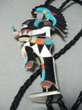 One Of The Biggest Best Vintage Native American Zuni Turquoise Sterling Silver Bolo Tie-Nativo Arts