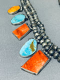 Rare Native American Acoma Vintage Turquoise Sterling Silver Squash Blossom Necklace-Nativo Arts