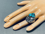 Mens Heavy Vintage Native American Navajo Morenci Turquoise Sterling Silver Ring-Nativo Arts