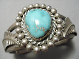 Heavy Thicik Vintage Native American Navajo Carico Lake Turquoise Sterling Silver Bracelet Old-Nativo Arts