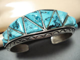 Incredible Vintage Native American Navajo Triangular Turquoise Inlay Sterling Silver Bracelet-Nativo Arts