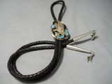 Detailed Vintage Native American Navajo Heavier Turquoise Sterling Silver Eagle Bolo Tie-Nativo Arts