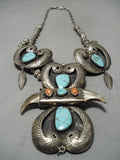 One Of Best Vintage Native American Navajo Turquoise Sterling Silver Necklace Old-Nativo Arts