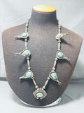 Early Vintage Native American Navajo Turquoise Sterling Silver Squash Blossom Necklace-Nativo Arts